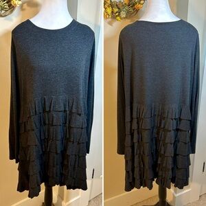 SOFT SURROUNDINGS Pullover Gray Tiered Ruffle Long Sleeve Tunic Top Sz 2X